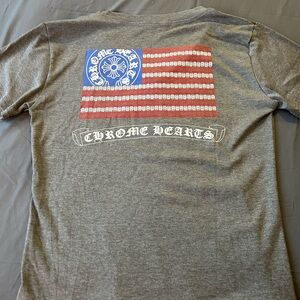 Chrome Hearts Gray Girls Baby Tee with Red, White & Blue Flag Graphic